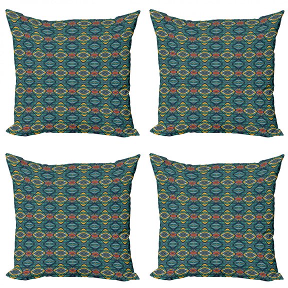 Ambesonne Abstract Throw Pillow Cover 4 Pack, Folk Influences Ornaments, 24", Multicolor