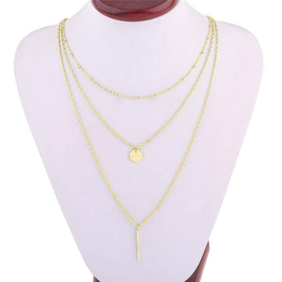 UDIYO Fashion Women 3 Layer Bar Round Pendant Long Chain Necklace Party Jewelry Gift