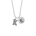 thumbnail image 2 of Delight Jewelry Black Nickeltone Crystal Initial - K - Beaded Border - Silvertone Script Initial Disc - Q - Charm Necklace, 20"+3", 2 of 4