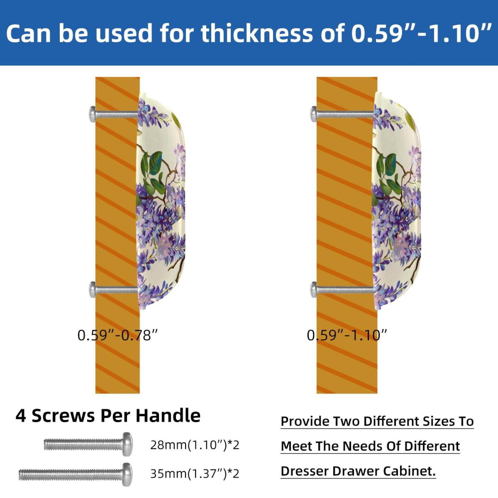 PhooArto 6 Pcs Cup Drawer Pulls, Purple Wisteria Flowers Pattern Shell Shape Handles Cabinet Knobs for Dresser Cupboard Closet Wardrobe with Screws