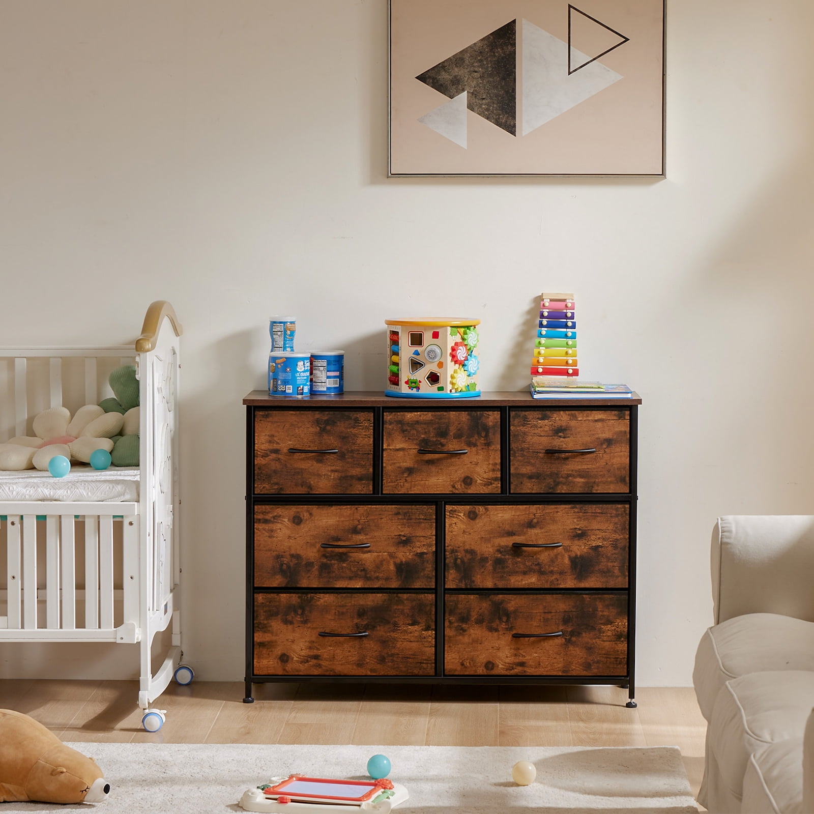 Aukfa 9 Drawer Dresser,Tall Fabric Dresser & Chest of Drawers for Bedroom,Metal Frame,Brown