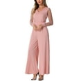 thumbnail image 4 of INSPIRE CHIC Women's Jumpsuits V Neck Mesh Long Sleeve Wide Leg Party Rompers XS Pink, 4 of 6