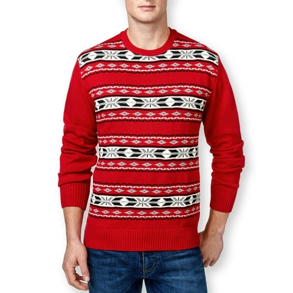 Weatherproof Mens Vintage Fair Isle Shawl Sweater, Red, Medium