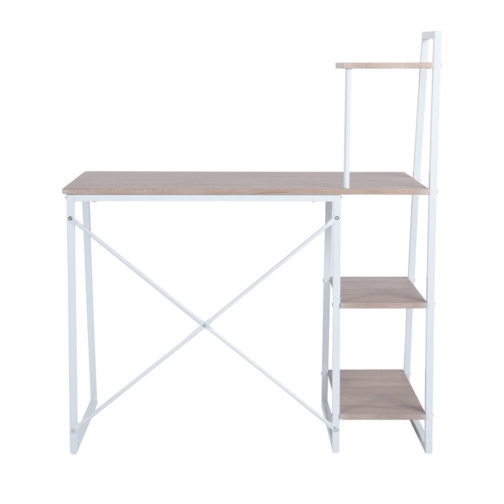 Classic Home Office Computer Desk with Shelves, Home Office Small Space Writing Desk, Oak White Classic Home Office Computer Desk with Shelves, Home Office Small Space Writing Desk, Oak White
