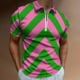thumbnail image 2 of Pink Green Zig Zag Pattern Men Zipper T-shirt Summer Casual Short Sleeve T-shirt Top, 2 of 7