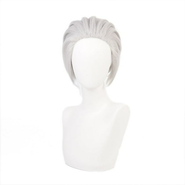 Peluca de cosplay gris claro estilo corto para personajes de anime