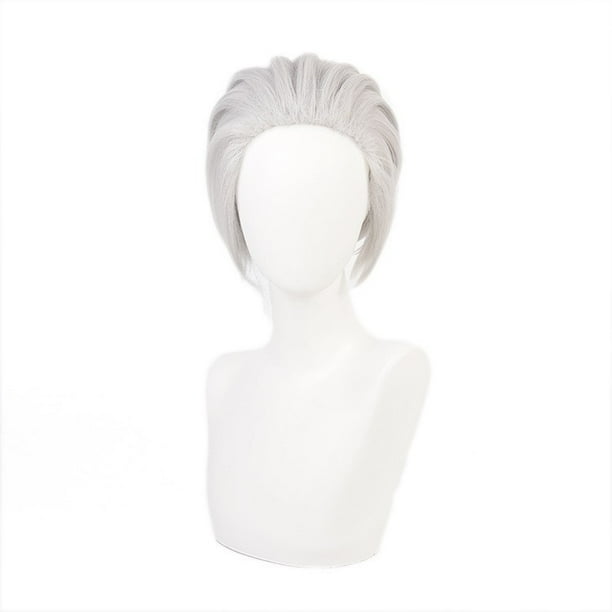 Peluca de cosplay gris claro estilo corto para personajes de anime
