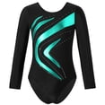 thumbnail image 7 of iiniim Kids Girls Long Sleeve Gymnastic Leotard Sparkly Rhinestone Metallic Color Block Ballet Dance Skating Size 4-14 A Blue Green 8, 7 of 7