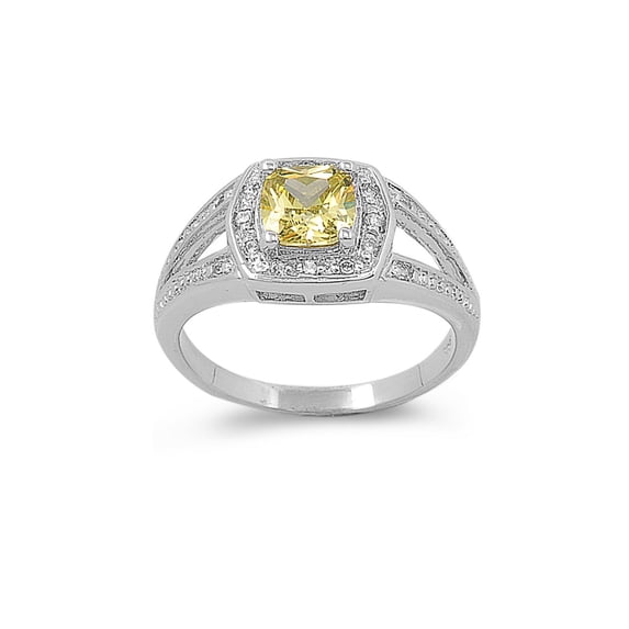 Embraced Square Simulated Peridot Cubic Zirconia Ring Sterling Silver 925 Size 9