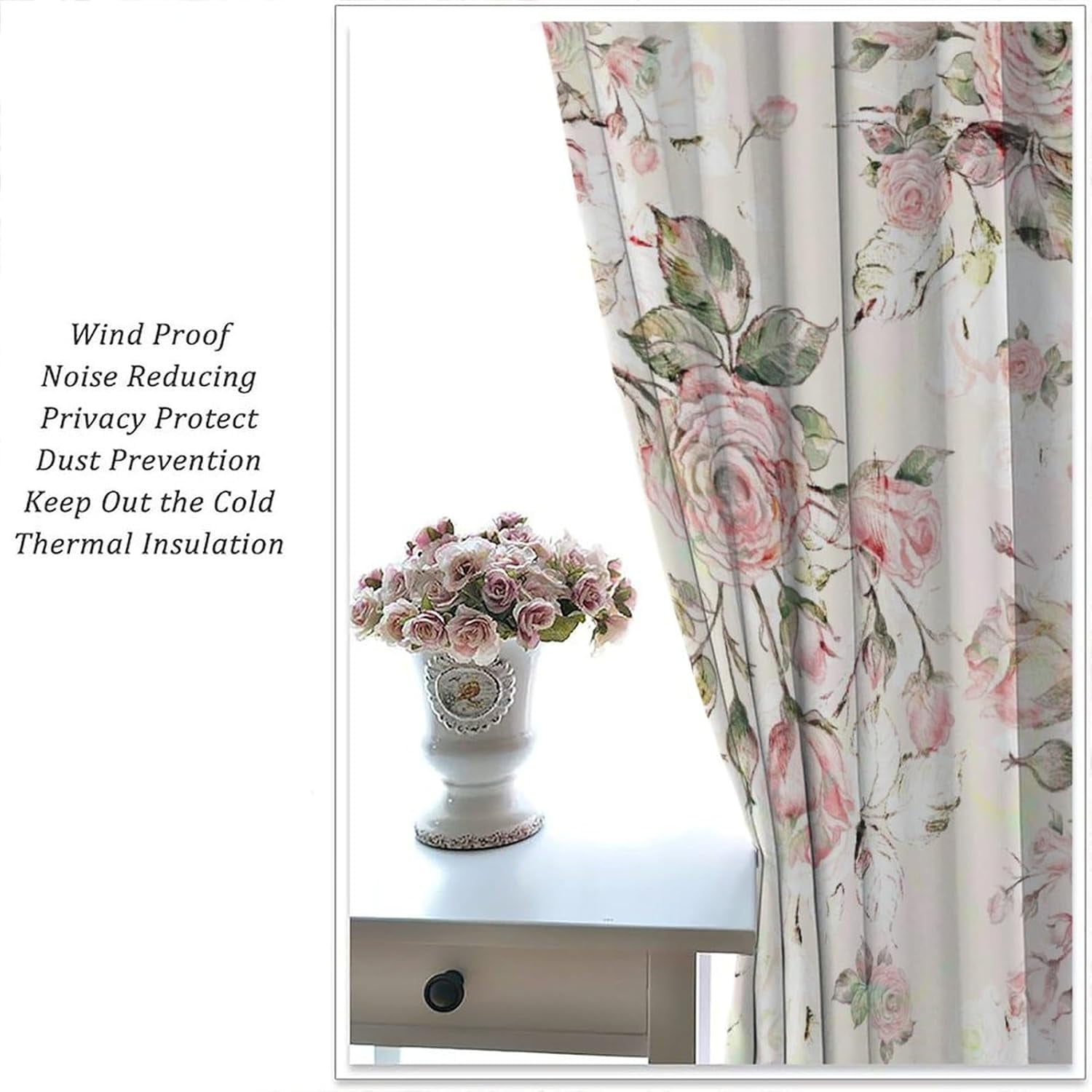 Vintage Rose Blackout Curtains, Delicate Red Rose Beige Background Lovely Botanical Print, Bedroom Living Room Kitchen Rod Pocket Curtains42X84x2 Inch