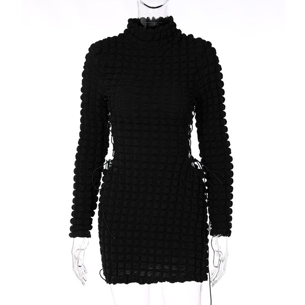 Vestido ajustado de manga larga con cuello alto y escote alto para mujer, vestido verde de moda para otoño de 2022, con vendaje y abertura lateral, vestidos sexis estilo Y2k con palomitas de maíz
