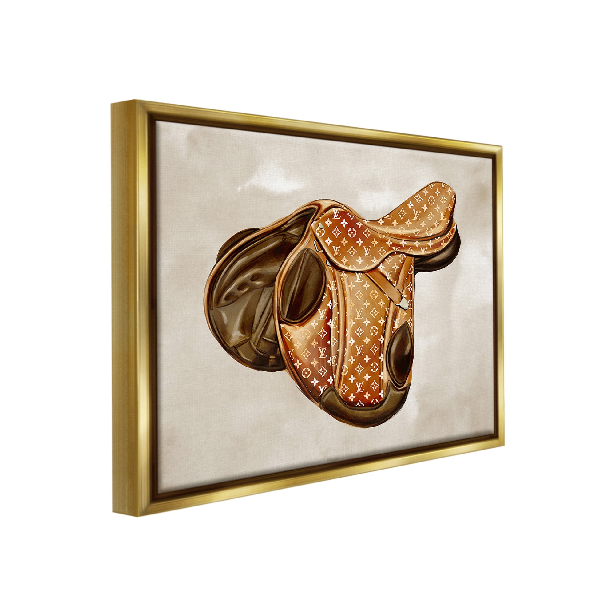 Stupell Industries Designer Horseback Saddle Beauty & Fashion Painting Gold Floater Framed Canvas Art Print Wall Art, 31 x 25