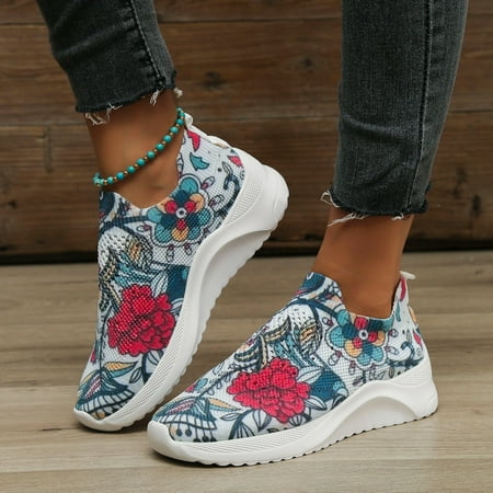 

NECHOLOGY Internationalist Women Sneaker Leisure Women s Slip On Floral Print Travel Soft Sole Club C Double Sneaker Womens Red 8.5