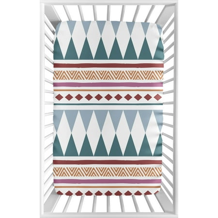 UPC: 0846480087021 | Triangle Yellow and Blue Fitted Mini Crib Sheet by Sweet Jojo Designs