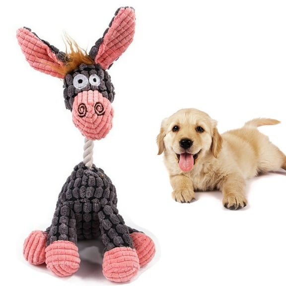 Squeaky Plush Dog Toys,Durable Stuffed Animal Plush Chew Toys with Squeakers,Cute Soft Dog Toys for Teeth Cleaning,Donkey Style