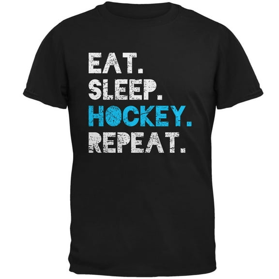 Old Glory Mens Eat Sleep Repeat Distressed Hockey Short Sleeve Graphic T Shirt