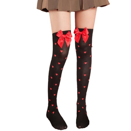 

Valentines Day Socks Over the Knee Socks Valentine Couple Socks with Hearts Lips Contrast Color Lip Print Stocking Long Tube Socks