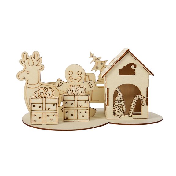 Christmas Wooden House Puzzle Ornaments Holiday Party Table Decoration Kids DIY Christmas Gift for Tabletop Ornament and Kids DIY Gift Gingerbread Man