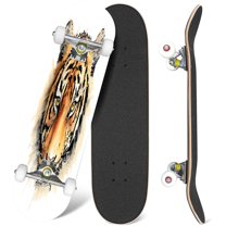 31'' Complete Skateboard 7 Layer Canadian Maple Double Kick Deck Skateboards tiger head print fluffy watercolor Skate Board for Beginner Adult Gifts