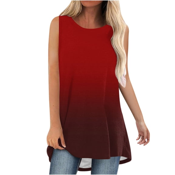 LIaqionyy Women's Tank Tops Crew Neck Fashion Sleeveless T Shirts Casual Loose Tunic Flowy Blouse Summer Clothes
