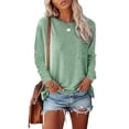 thumbnail image 5 of Endives Women's Long Sleeve Shirt Spring Basic Tee Round Neck Split Casual Loose Top T Shirt Outerwear T-Shirt with Pocket Spring Green, 5 of 7
