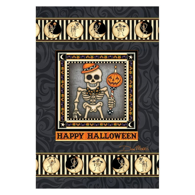 Toland Home Garden Skeleton Season 28 x 40 Inch Decorative Spooky Halloween Moon House Flag