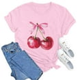 thumbnail image 4 of Essentials Womens Tees Tops Basic Shirts Cherry Graphic Summer Short Sleeve Slim Fit Basic Slim Undershirts, 4 of 5