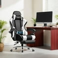thumbnail image 2 of Alvantor Gaming Chair with Massage Lumbar Support and Retractable Footrest, High-Resilience Foam, 360° Swivel, Black and White, 2 of 5
