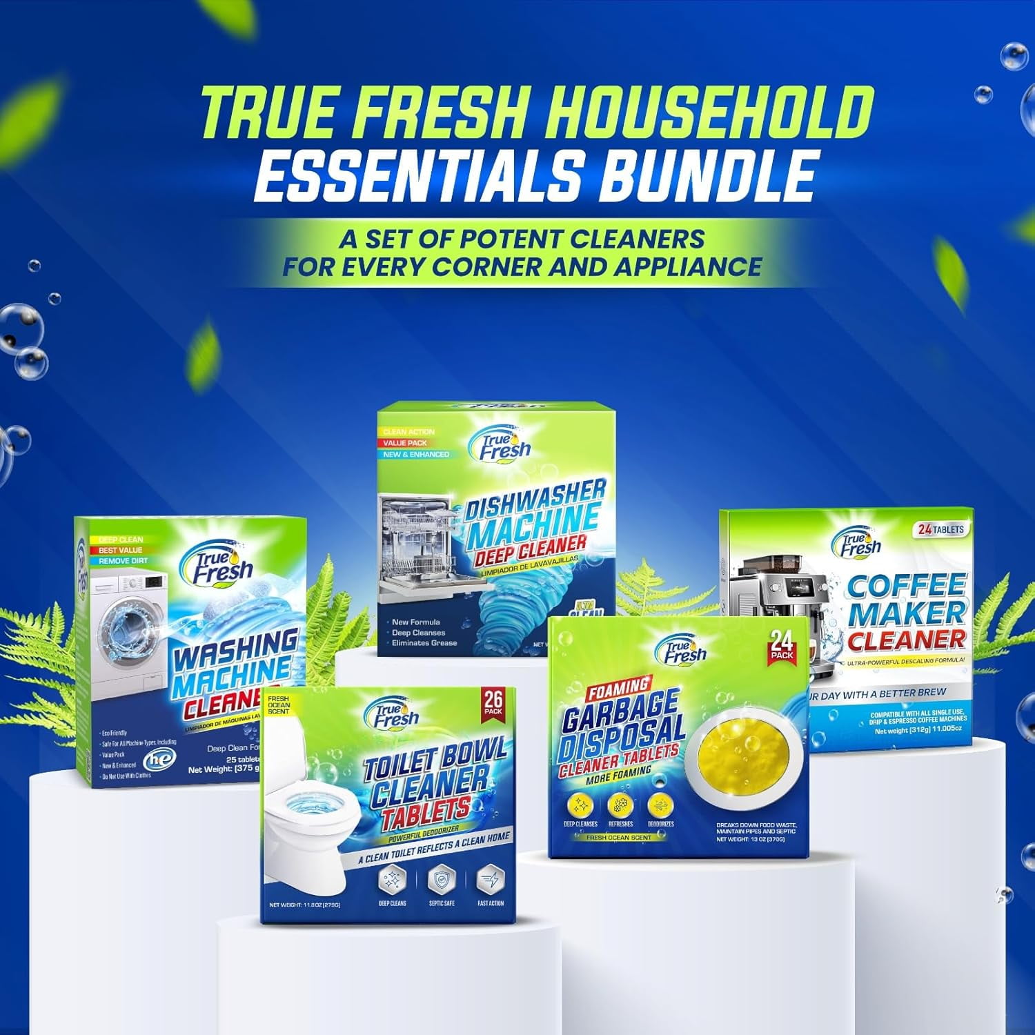 True Fresh Dishwasher Cleaner Tablets 18 Pack - Dishwasher Cleaner and Deodorizer to Descale, Remove Limescale and Buildups