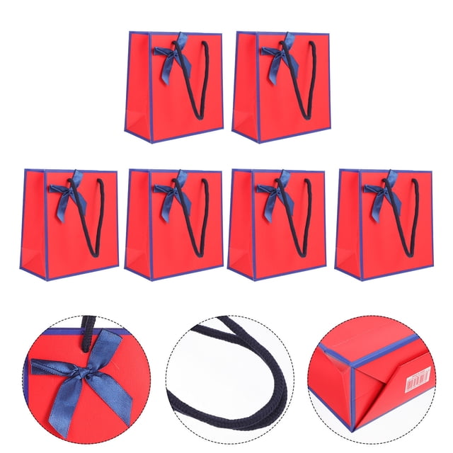 RENACLIPY 10 Pcs Sacs en Papier Rouges avec Poignée Nœud, Pochettes d'Emballage Durables et Portatives pour Rangement