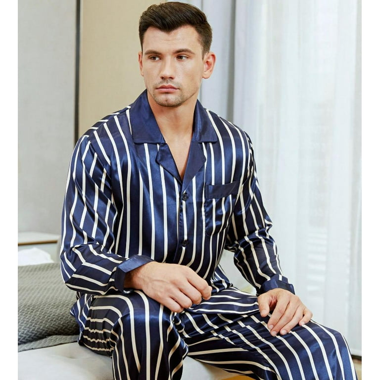 LONXU Men s Sleepwear Silk Satin Luxury Nightwear PJS Sets Plus S XXXXL Walmart