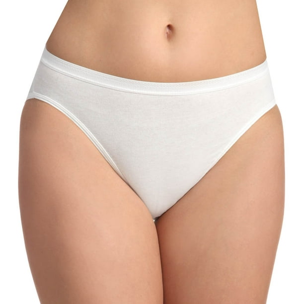 Fruit of the Loom Women`s 3 Pack White Cotton Hi-Cut Brief Panty, 8, White