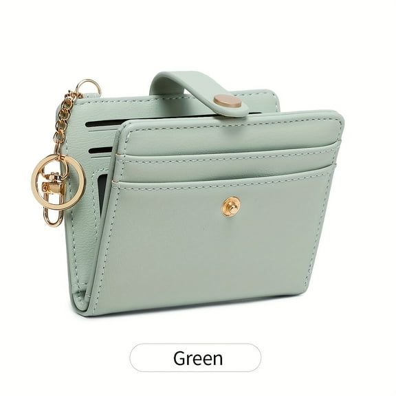 Portable RFID Blocking Women's Wallet, Minimalist Ultra-thin Bi-fold Multi-card Slot Coin Purse, Lightweight and Multifunctional Mini Short Wallet with Key Ring