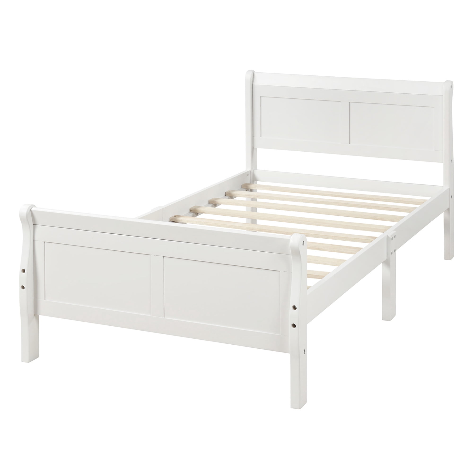 Leumius Wood Platform Bed Twin Bed Frame with Headboard and Footboard,Wood Slat Support for Bedroom Guest Room White
