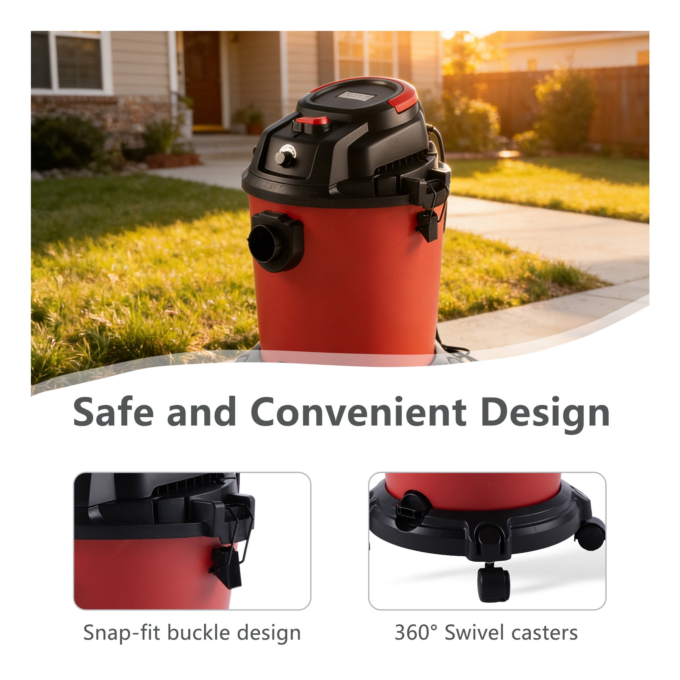 GDF Studio 5 Gallon Wet Dry Vacuum, 4.3 Peak HP 3-in-1 Shop Vac with Blower Function, Black + Red