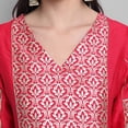 thumbnail image 6 of Janasya Indian V-Neck 3/4 Sleeve Floral Print Pink Poly Silk Kurta With Pant And Dupatta For Women, 6 of 8