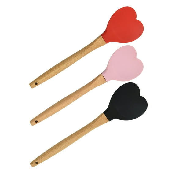 STRANDCHIC Silicone Spoon Set with Comfortable Grip, Creative Heart Shape Design, 3 Pieces for Baking and Cooking