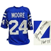 Lenny Moore Signed Blue Throwback Custom Football Jersey w/HOF 75