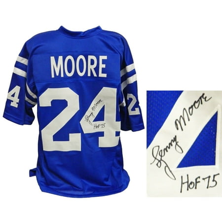 Lenny Moore Signed Blue Throwback Custom Football Jersey w/HOF 75