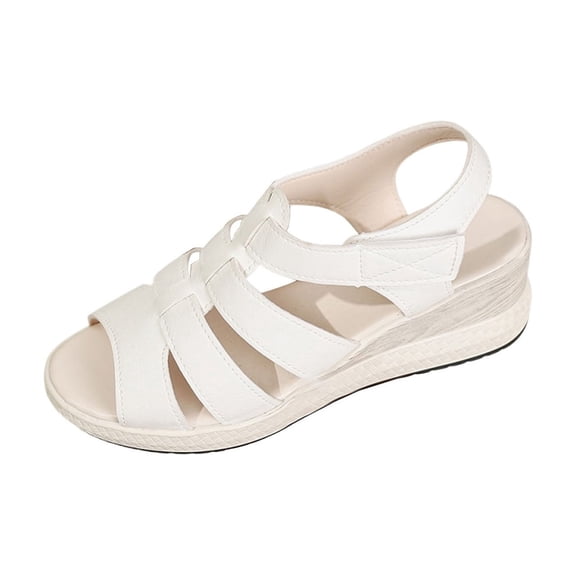 HomeDM Womens Wedge Sandals Comfort Platform Open Toe Ankle Strap Summer Casual Beach Sandals, White Size 8.5