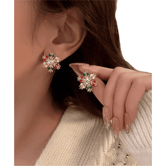 Women's Christmas Snowflake Earrings Fashion Crystal Snowflake Earrings Shiny Handmade Colored Rhinestones Snowflake Flower Earrings Christmas Day Party Jewelry Gifts