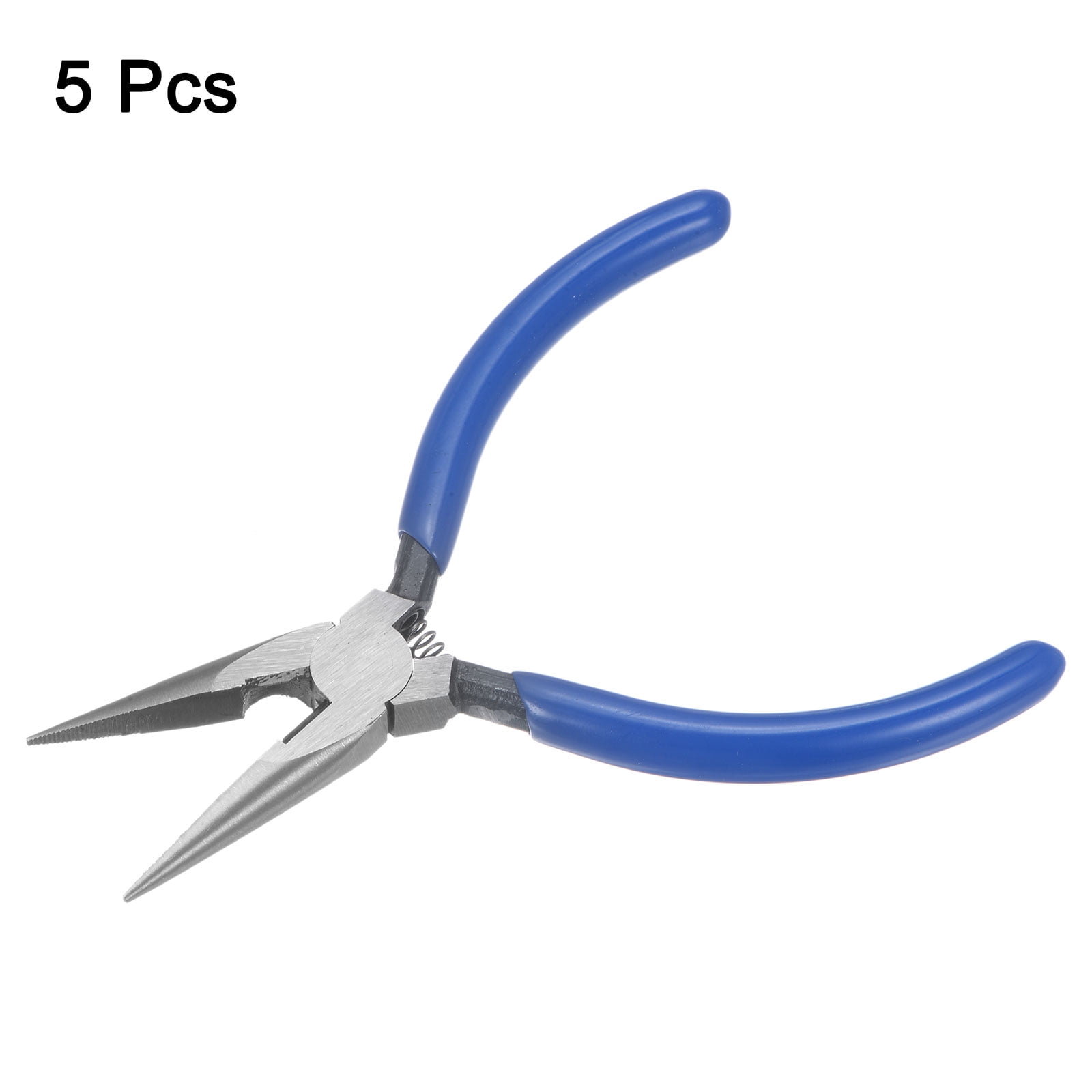 Uxcell 5Pcs Mini Needle Nose Pliers 5" Toothed Precision Plier with Blue Handle for DIY Craft