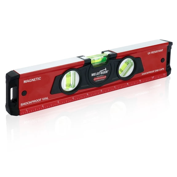 MELOTOUGH 12 Inch Torpedo Level Magnetic,Small Leveler Tool,Aluminum Level with Inch Scale,45°/90°/180°Vial Bubble Level(Red)