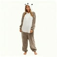 thumbnail image 4 of Unisex Onesie Adult Sleepwear Loose Funny Hooded Outfit Plush Winter Warm Pajamas with Pocket Khaki M, 4 of 7
