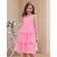 thumbnail image 6 of IBTOM CASTLE Girl Sleeveless Ruffle Formal Wedding Tiered Tulle Dress Teen Pageant Birthday Homecoming Prom Outfits Junior Graduation Dress 9-10 Years Pink, 6 of 7