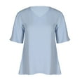 thumbnail image 5 of TIHLMK Shirts for Women Women Summer Solid Color V-Neck Short Sleeve Loose Tops Shirts Blouses Pullovers Blue, 5 of 9
