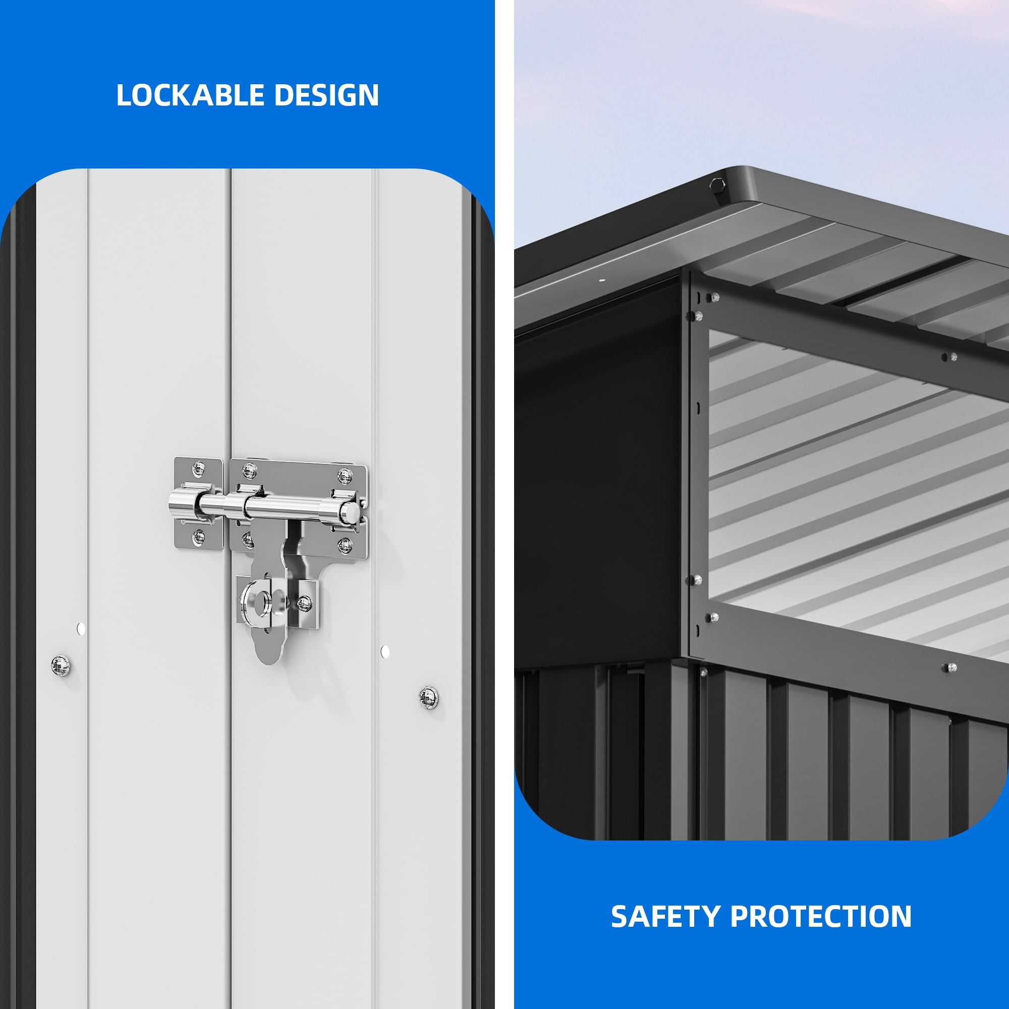 Dextrus 8.5x3.5 FT Outdoor Storage Shed with Acrylic Windows, Secure Access Lock for Bike Garden Patio Dark Gray