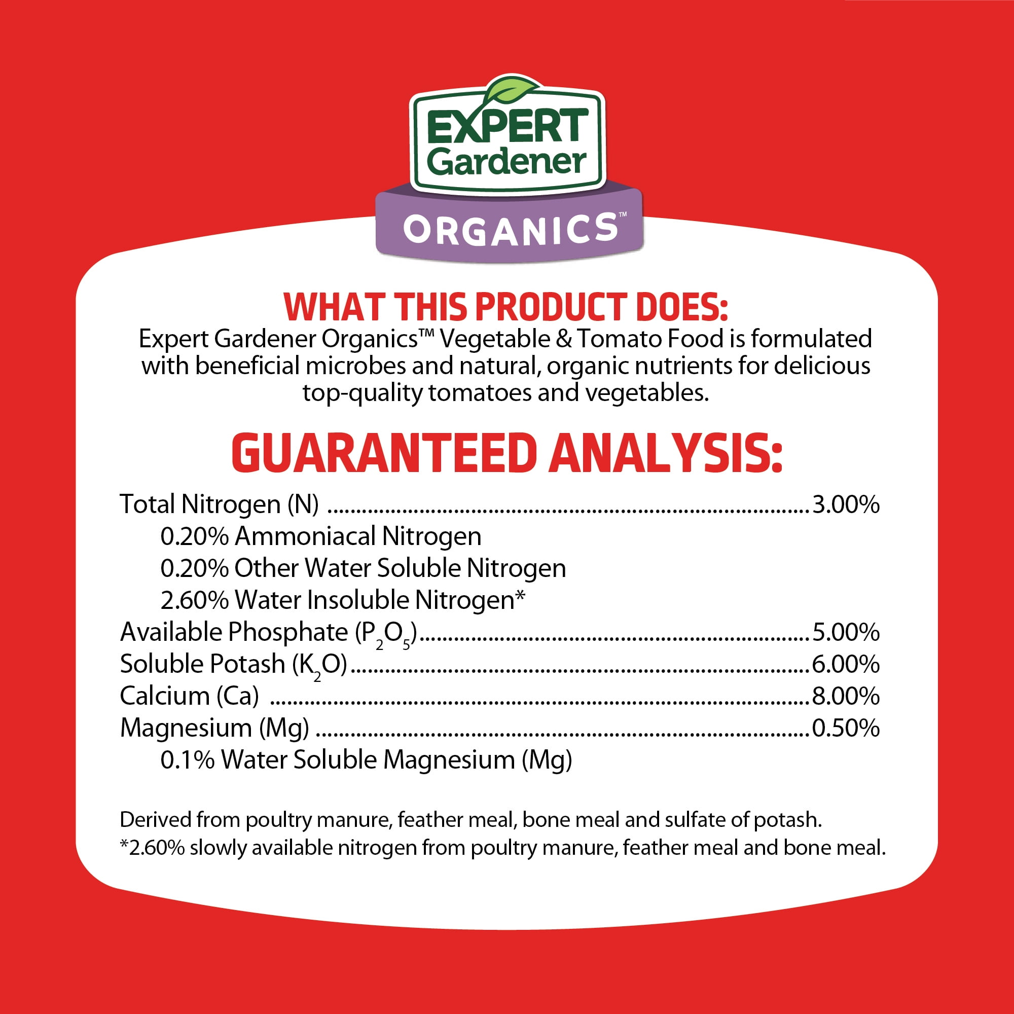 Expert Gardener Organics Vegetable & Tomato Food, 8 lb Fertilizer