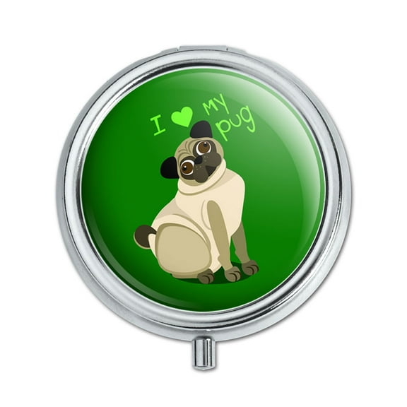 I Love Heart My Pug Standard Green Dog Pet Pill Box