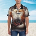 thumbnail image 2 of Fotbe Romantic Flower Fox Couple Hawaiian Shirt for Men Unisex Summer Beach Casual Short Sleeve Cotton Linen Button Down Shirts-Medium, 2 of 5